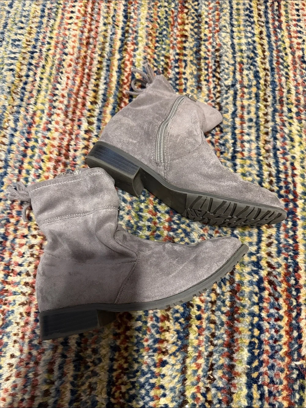 Stuart Weitzman Gray Suede Kids Ankle Boots with Side Zip